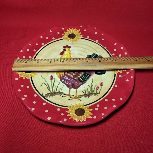 Decorative Rooster Sunflower Ceramic Plate Red 10" - Picture 10 of 11